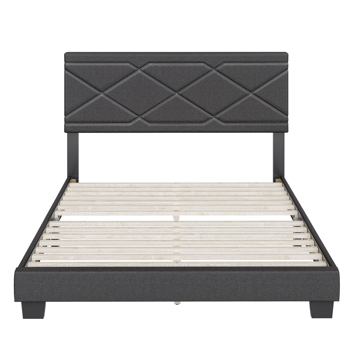 Boyd Sleep Boullion Linen Upholstered Queen Platform Bed Frame, Charcoal Grey - VMInnovations
