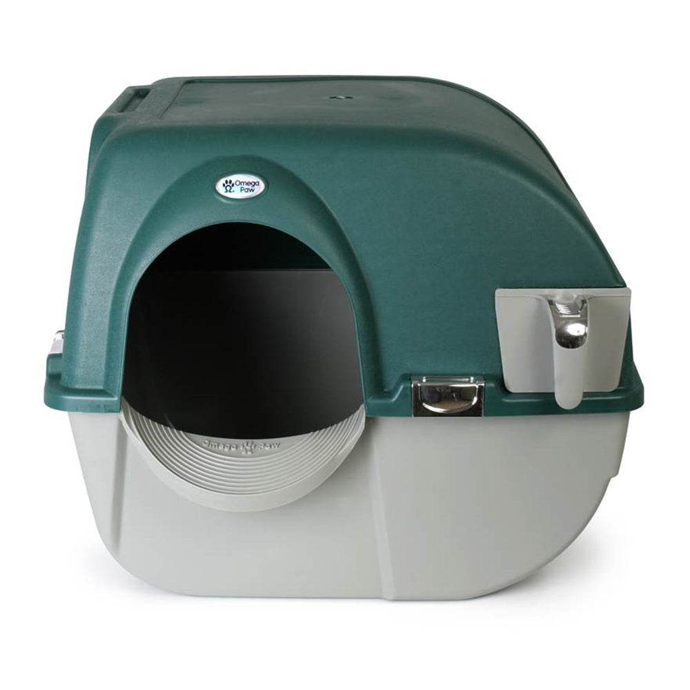 Omega Paw Roll N Clean Self Cleaning Enclosed Cat Litter Box, Green (Damaged)