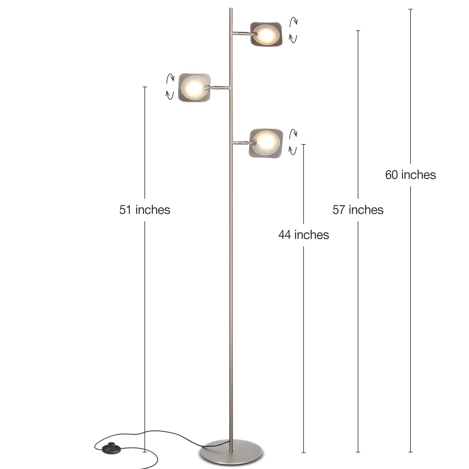 Brightech Tree LED Bright 3 Light Standing Floor Lamp, Satin Nickel (Open Box)