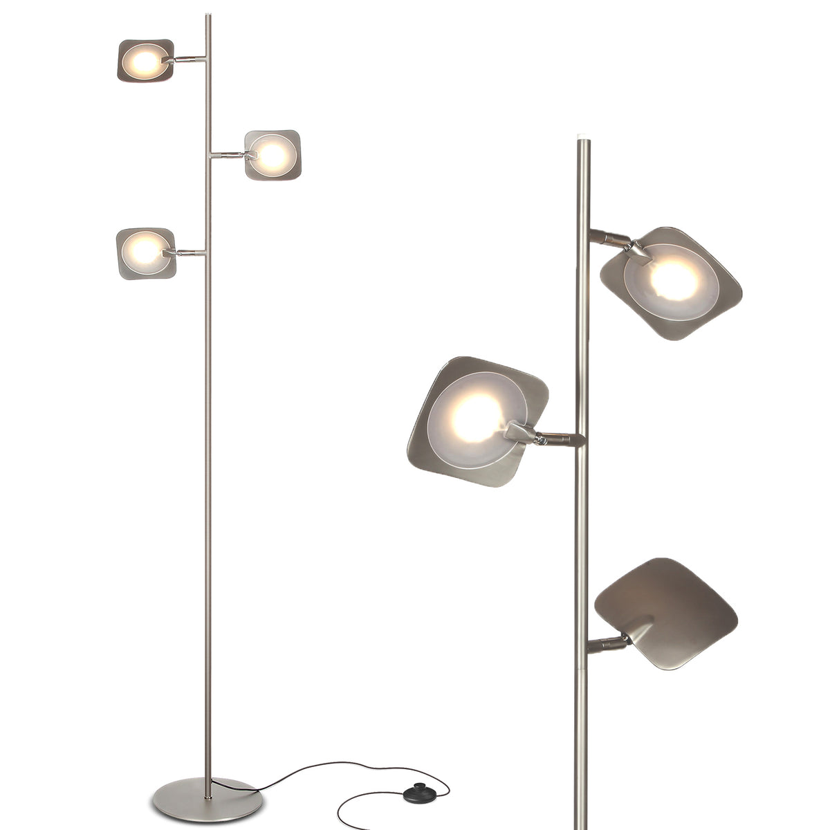 Brightech Tree LED Bright 3 Light Standing Floor Lamp, Satin Nickel (Open Box)