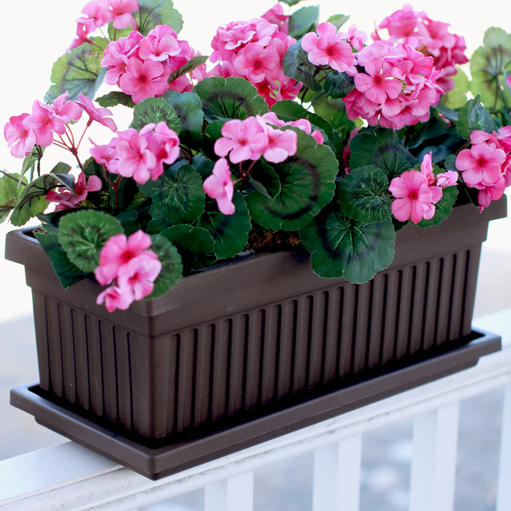 HC Companies 24 Inch Fluted Plastic Venetian Garden Flower Window Box, Clay - VMInnovations