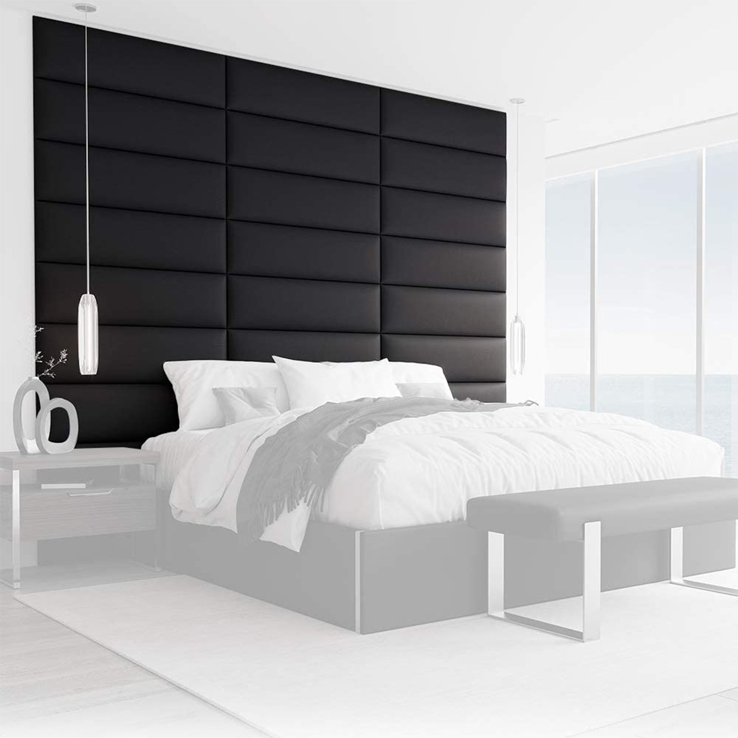 Vant 30"x11.5" Floating Upholstered Decor Wall Panel, Jet Black (4 Pack) (Used) - VMInnovations