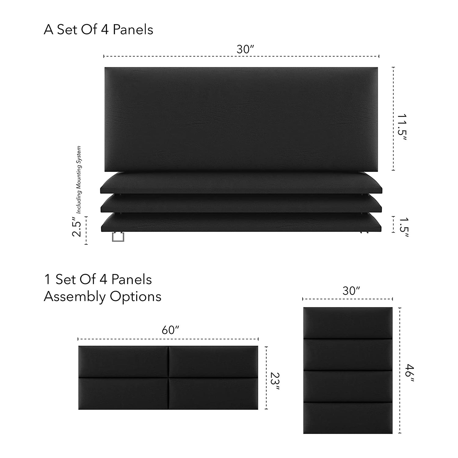 Vant 30"x11.5" Floating Upholstered Decor Wall Panel, Jet Black (4 Pack) (Used) - VMInnovations