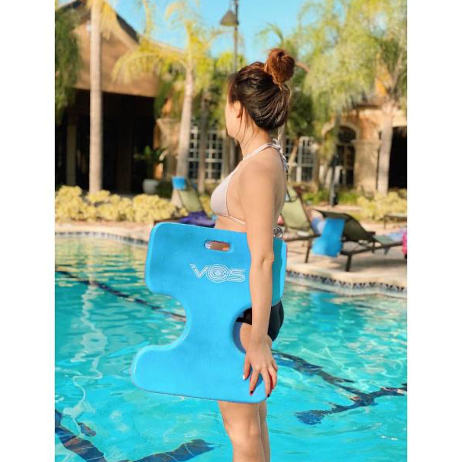 Vos 72" Soft Wavy Foam Water Lounger + Oasis Water Saddle Seat, Barrier Blue Set - VMInnovations