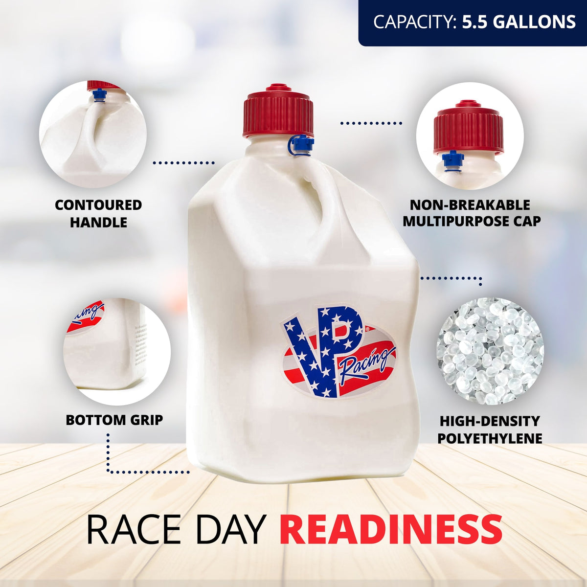 VP Racing 5.5 Gallon Motorsport Racing Liquid Container Utility Jug, Patriotic