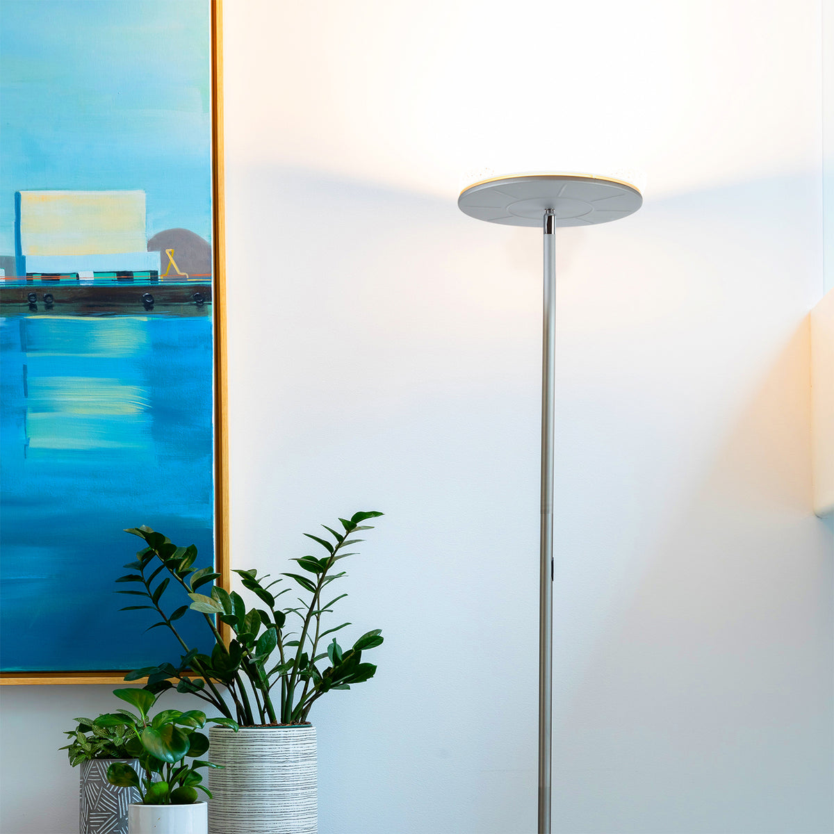 Brightech Sky Flux LED Torchiere Touch Sensor Floor Lamp, Silver (Open Box)