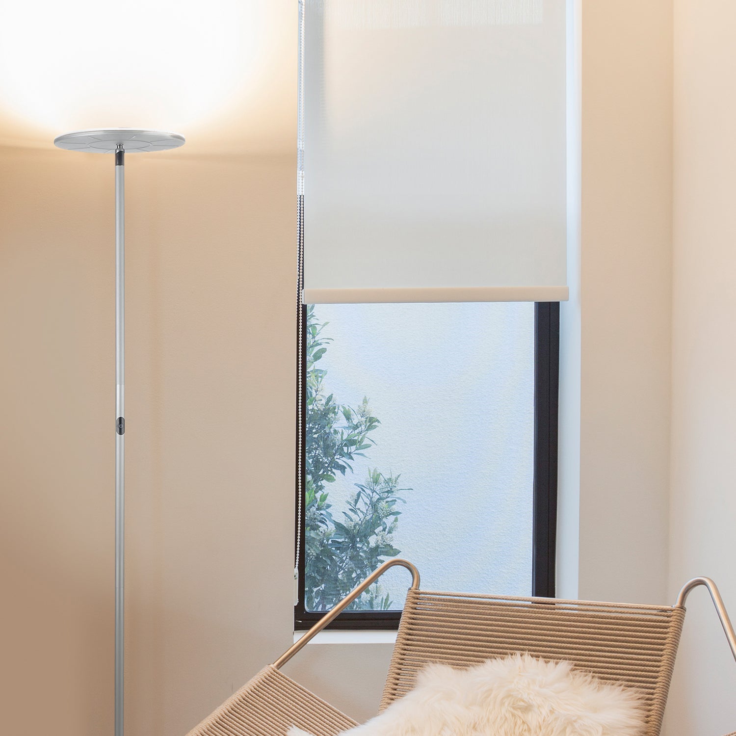 Brightech Sky Flux LED Torchiere Touch Sensor Floor Lamp, Silver (Open Box)