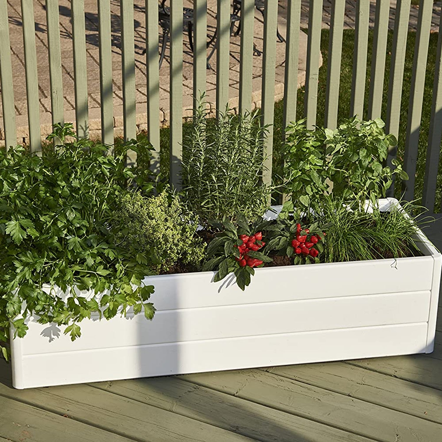 NuVue 26005 44 Inch Raised PVC Garden Planter Terrace Deck Box, White (4 Pack)