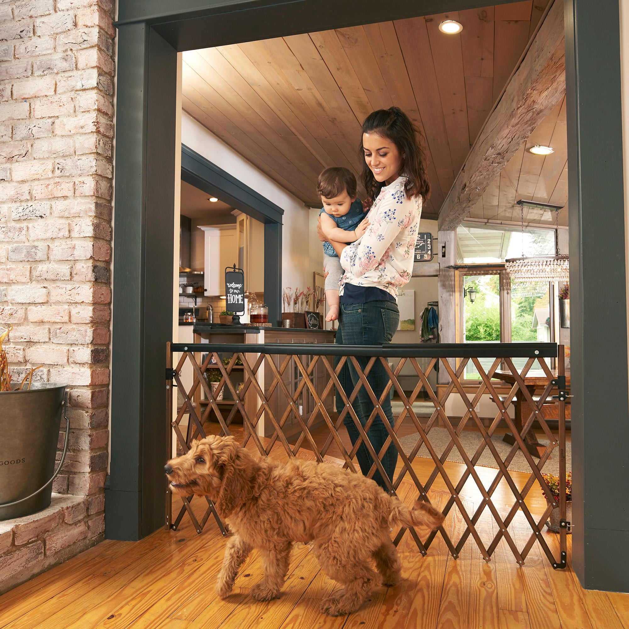 Evenflo Easy Walk Thru Extra Wide Baby/Pet Safety Gate, Farmhouse Collection - VMInnovations