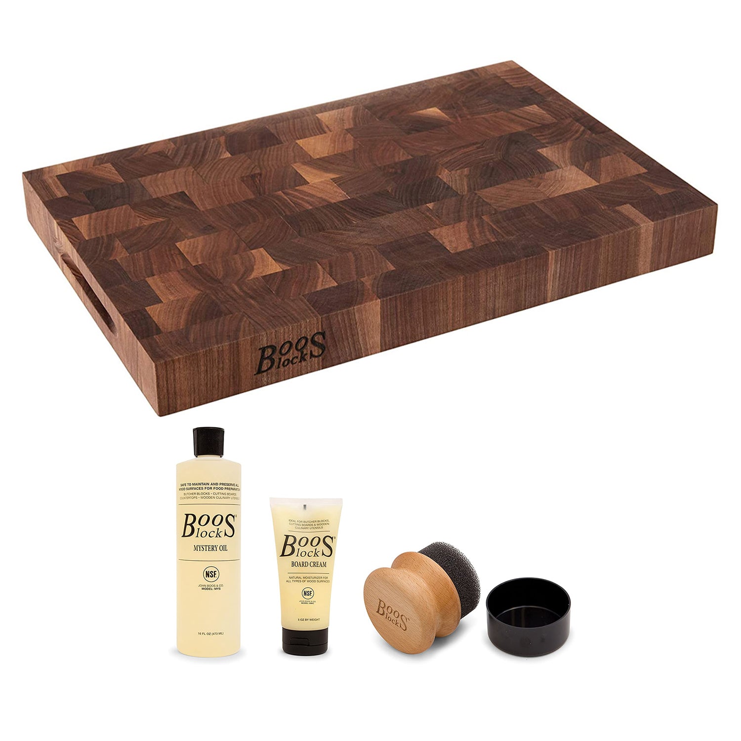 John Boos Walnut Wood Reversible 18 x 12" Cutting Board and Maintenance Set