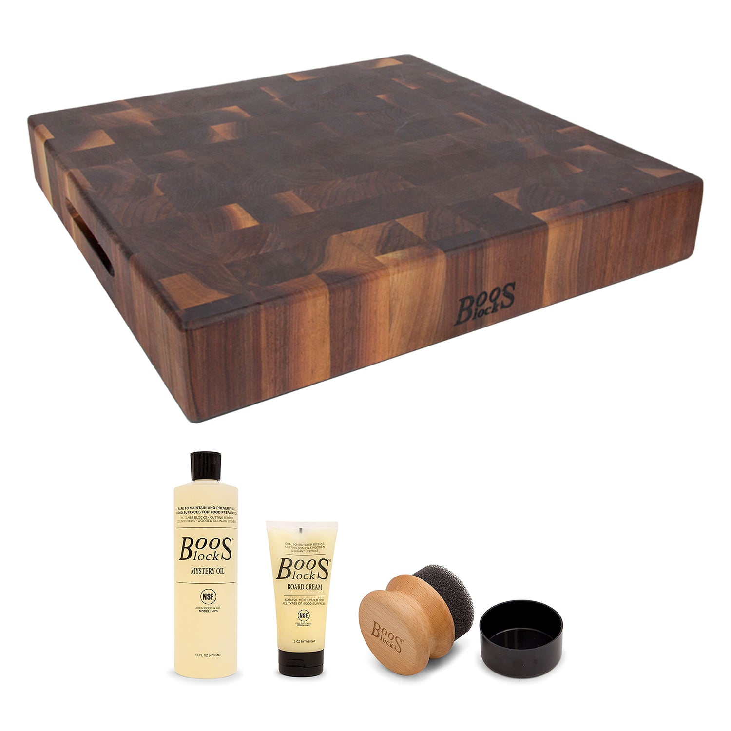 John Boos Walnut Wood Reversible 18 x 18" Chopping Block and Maintenance Set - VMInnovations
