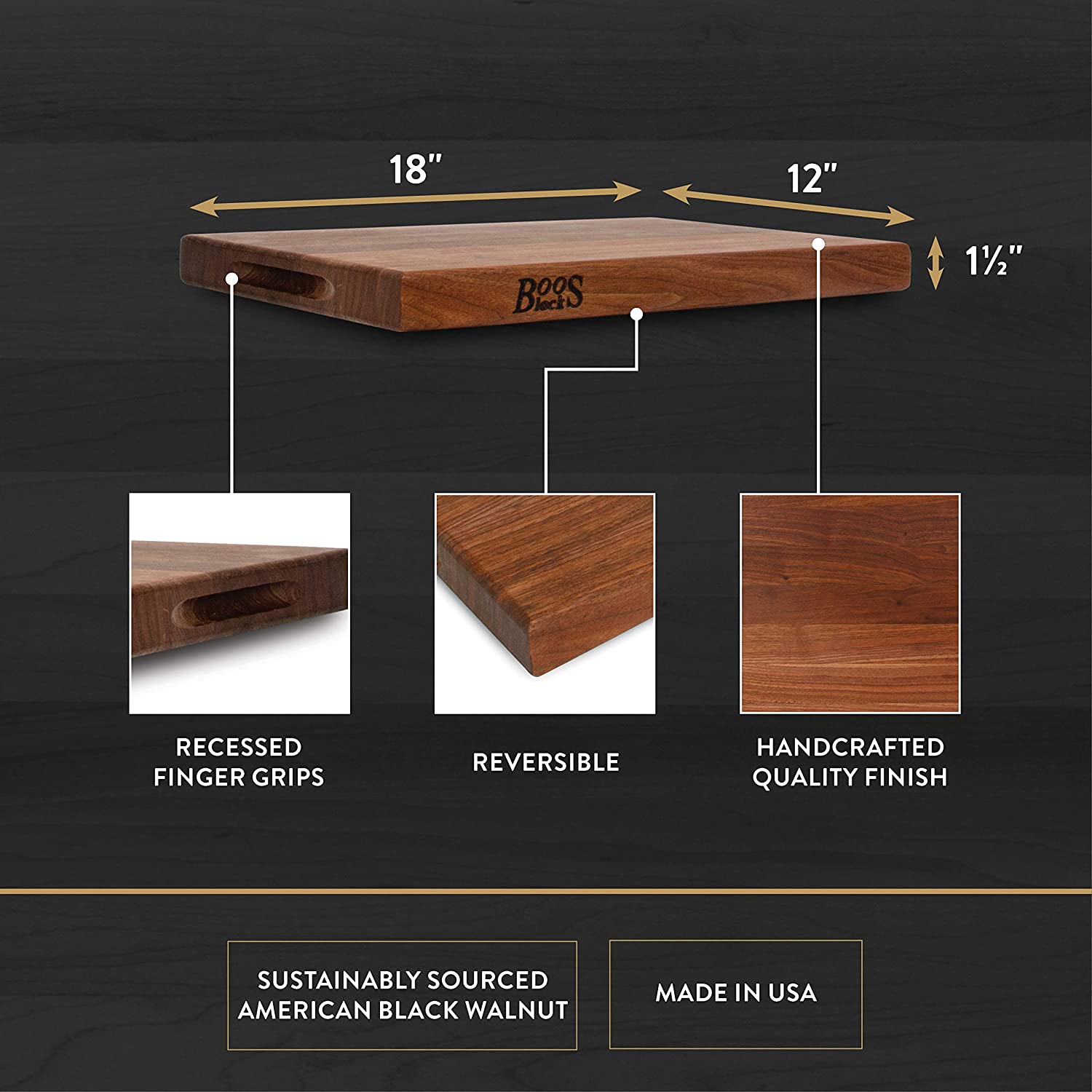 John Boos Walnut Wood 18 x 12" Cutting Board and 3 Piece Maintenance Oil Set - VMInnovations