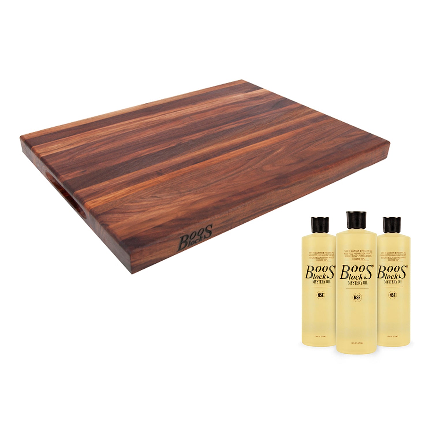 John Boos Walnut Reversible 24 x 18" Cutting Board & 3 Piece Maintenance Oil Set - VMInnovations