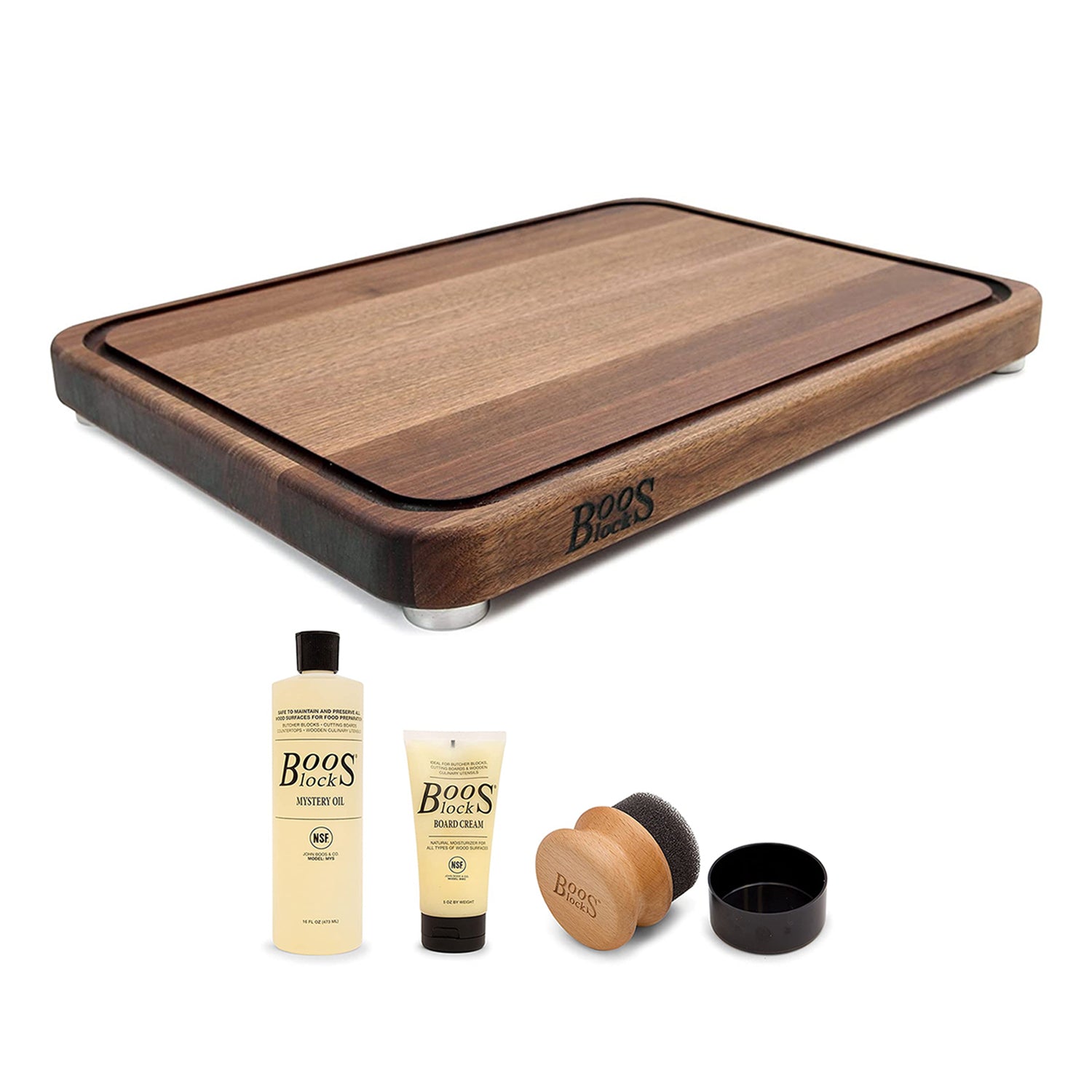 John Boos Tenmoku 20 x 15" Cutting Board w/ Steel Feet & 3 Piece Maintenance Set - VMInnovations