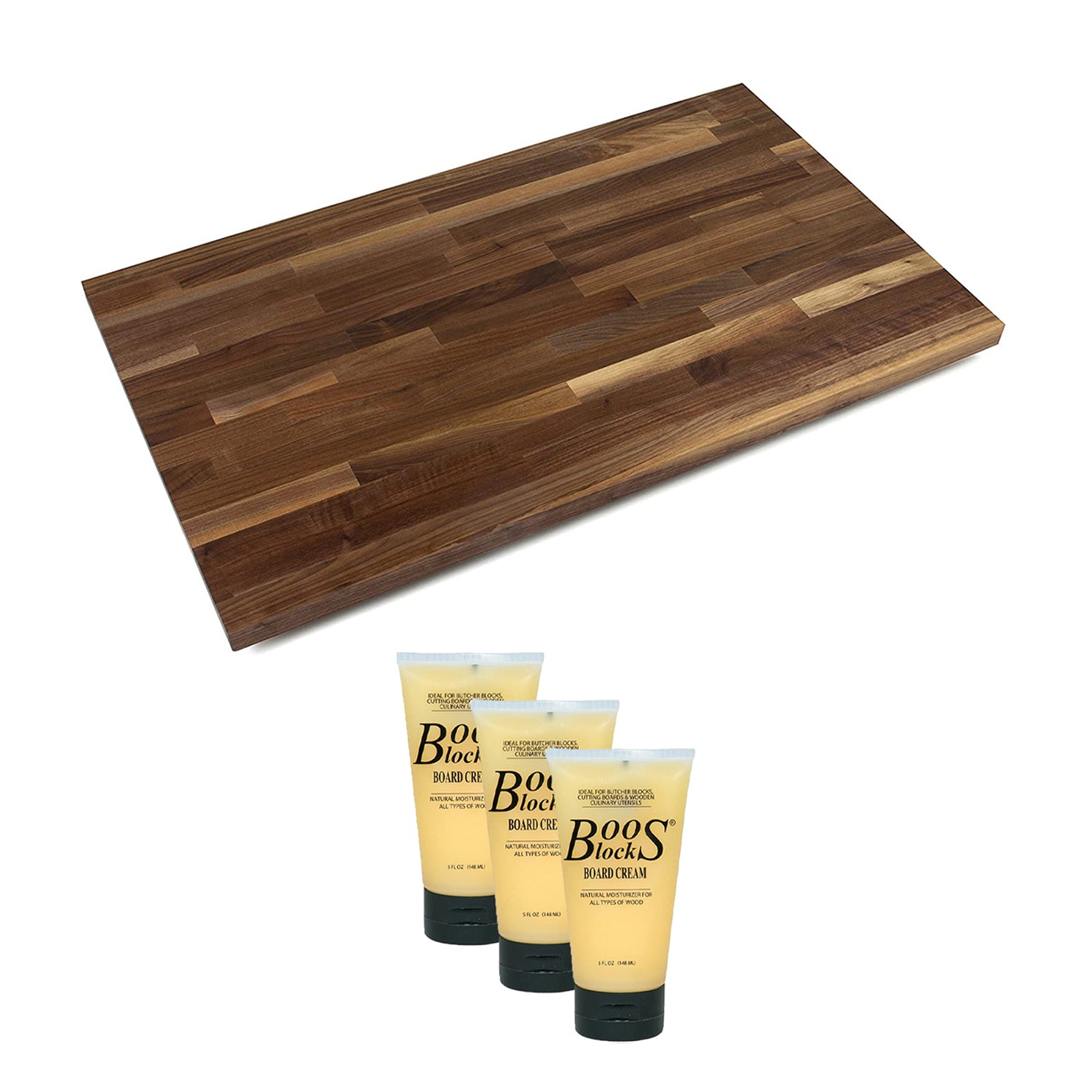 John Boos Walnut Wood Countertop 12 x 25" Cutting Board & Moisture Cream Set