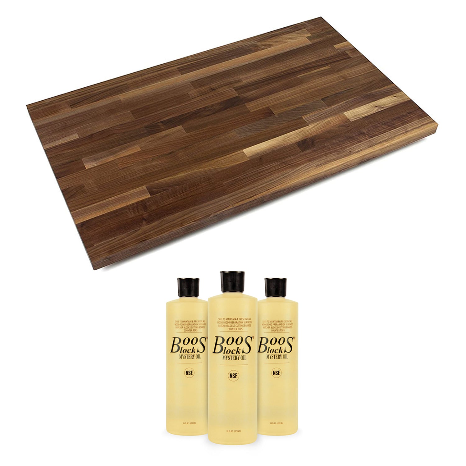 John Boos Walnut Wood 18 x 25 Inches Cutting Board & 3 Piece Maintenance Oil Set - VMInnovations