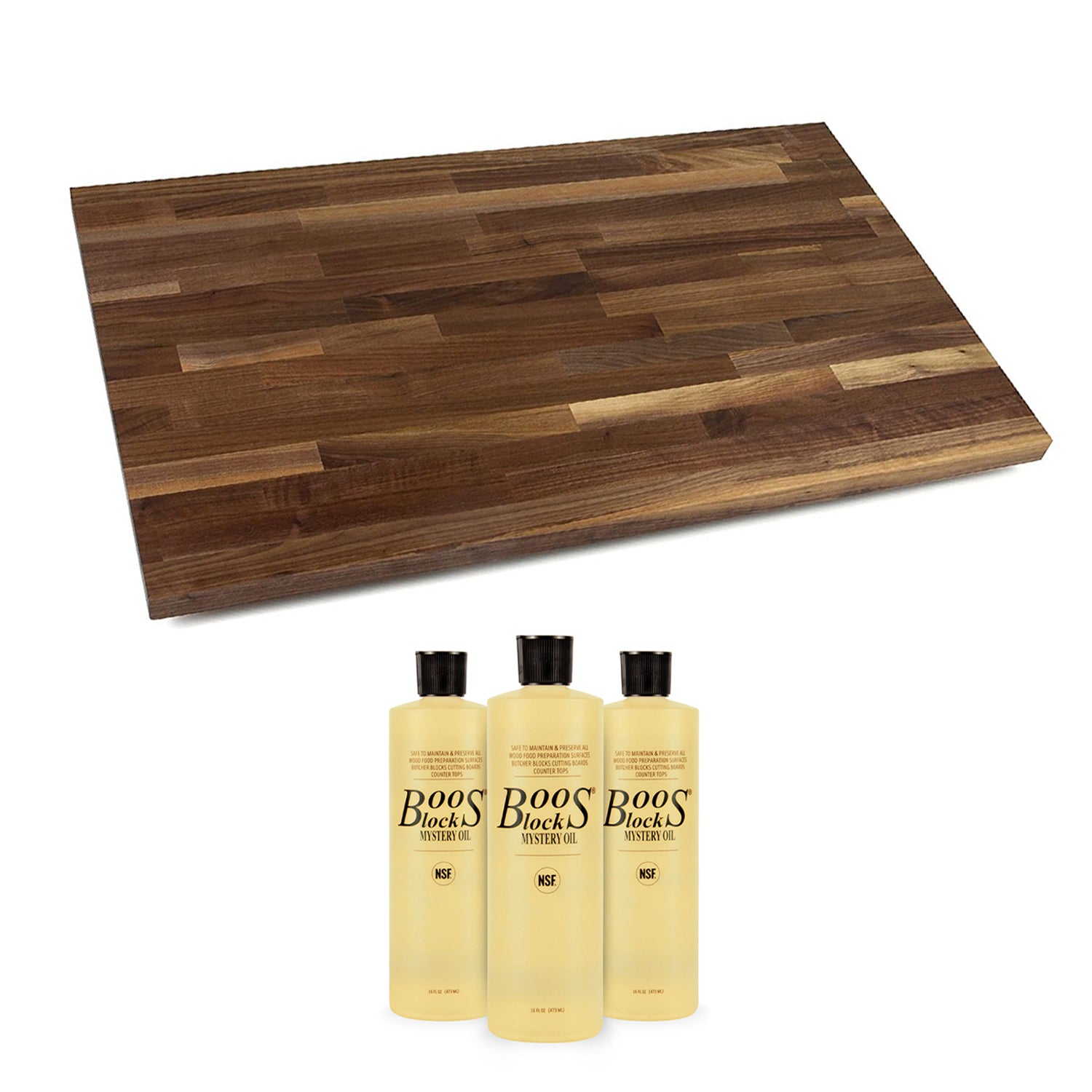 John Boos Walnut Wood 24 x 25 Inches Cutting Board & 3 Piece Maintenance Oil Set - VMInnovations