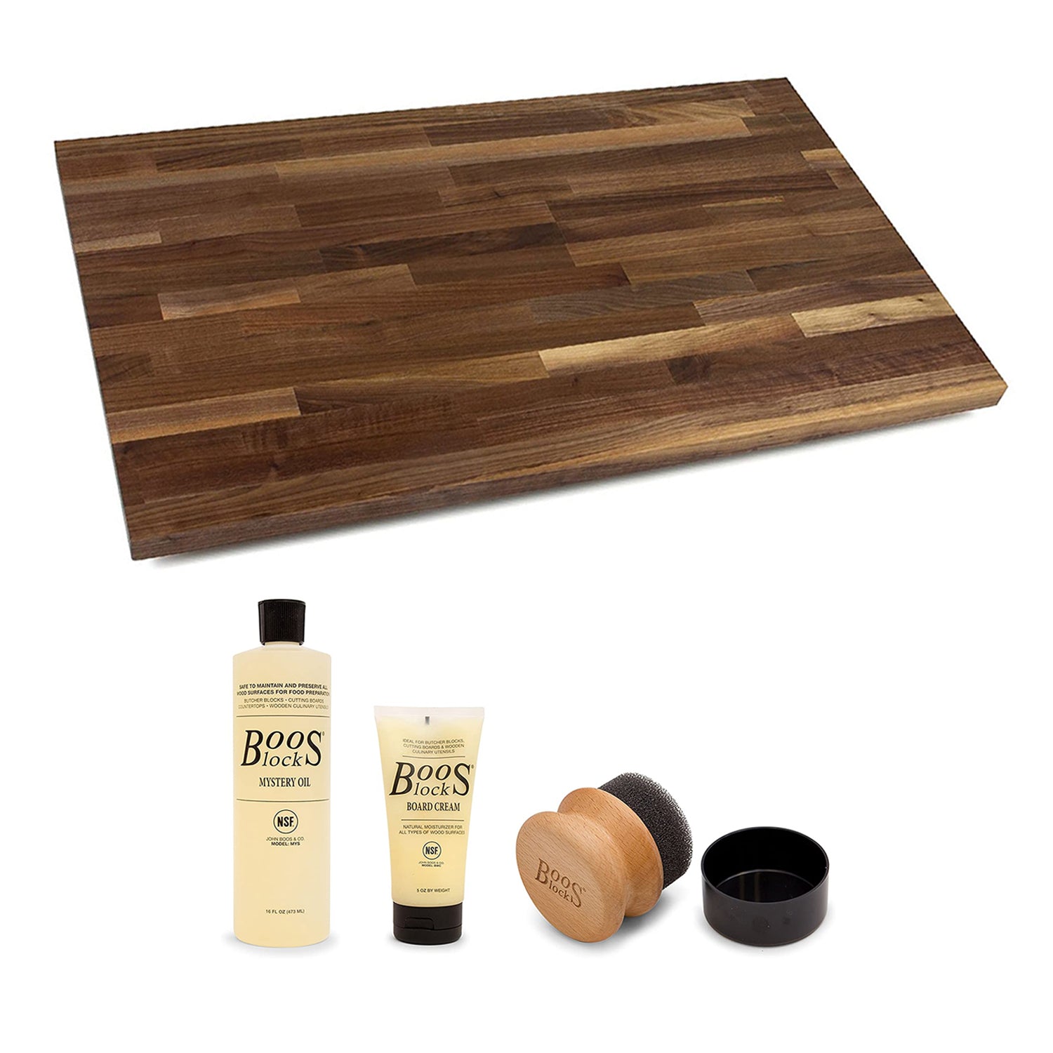 John Boos Walnut Wood Kitchen 24 x 25" Cutting Board w/ 3 Piece Maintenance Set - VMInnovations