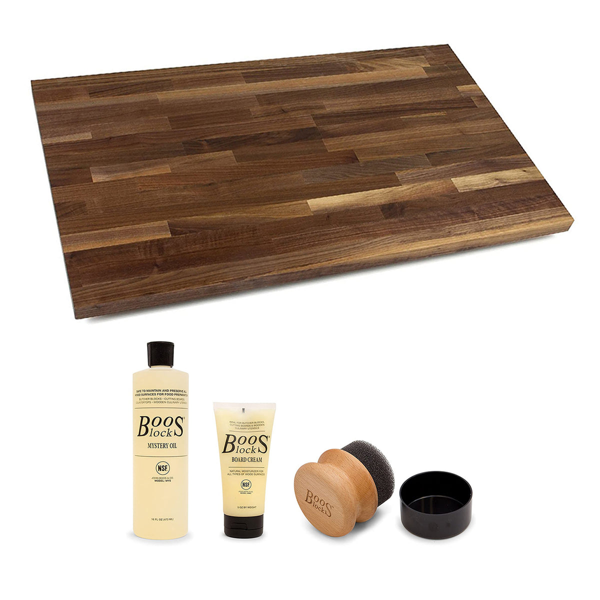 John Boos Walnut Wood Kitchen 24 x 25" Cutting Board w/ 3 Piece Maintenance Set