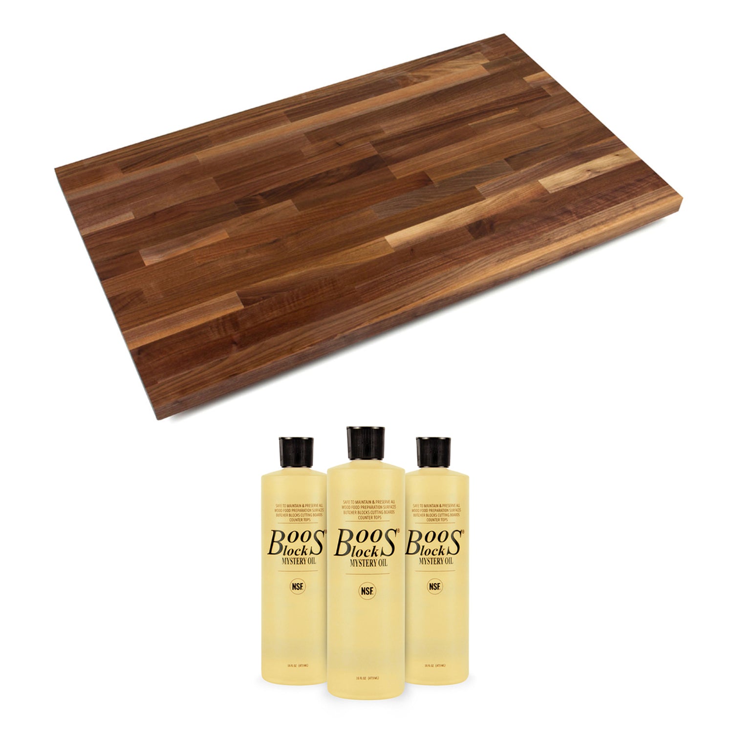 John Boos Walnut Wood 48 x 38 Inches Cutting Board & 3 Piece Maintenance Oil Set - VMInnovations