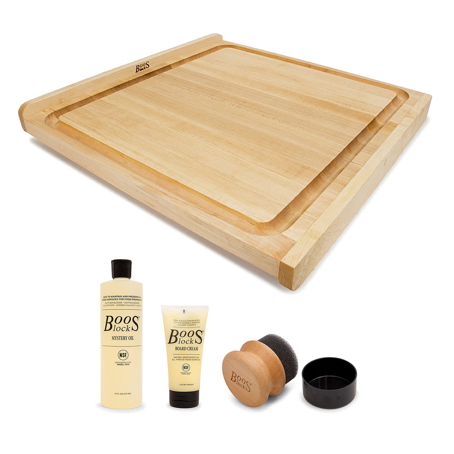 John Boos Block Maple Wood 23.75" Square Cutting Board & 3 Piece Maintenance Set - VMInnovations