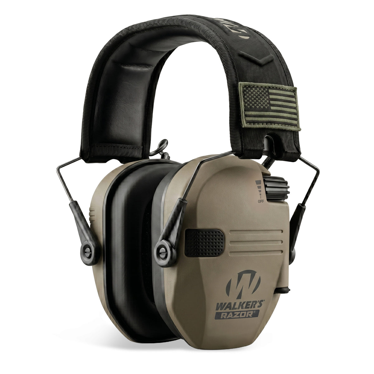 Walkers Razor Slim Shooter Electronic Folding Ear Protection Muffs, Tan Patriot