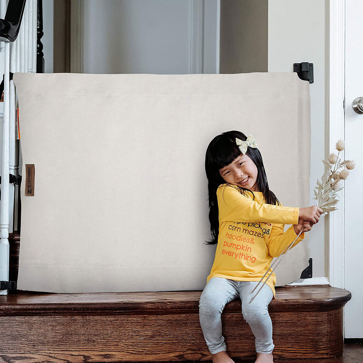 The Stair Barrier 43 to 52 Inch Wall to Banister Baby and Pet Gate, Just Cream - VMInnovations
