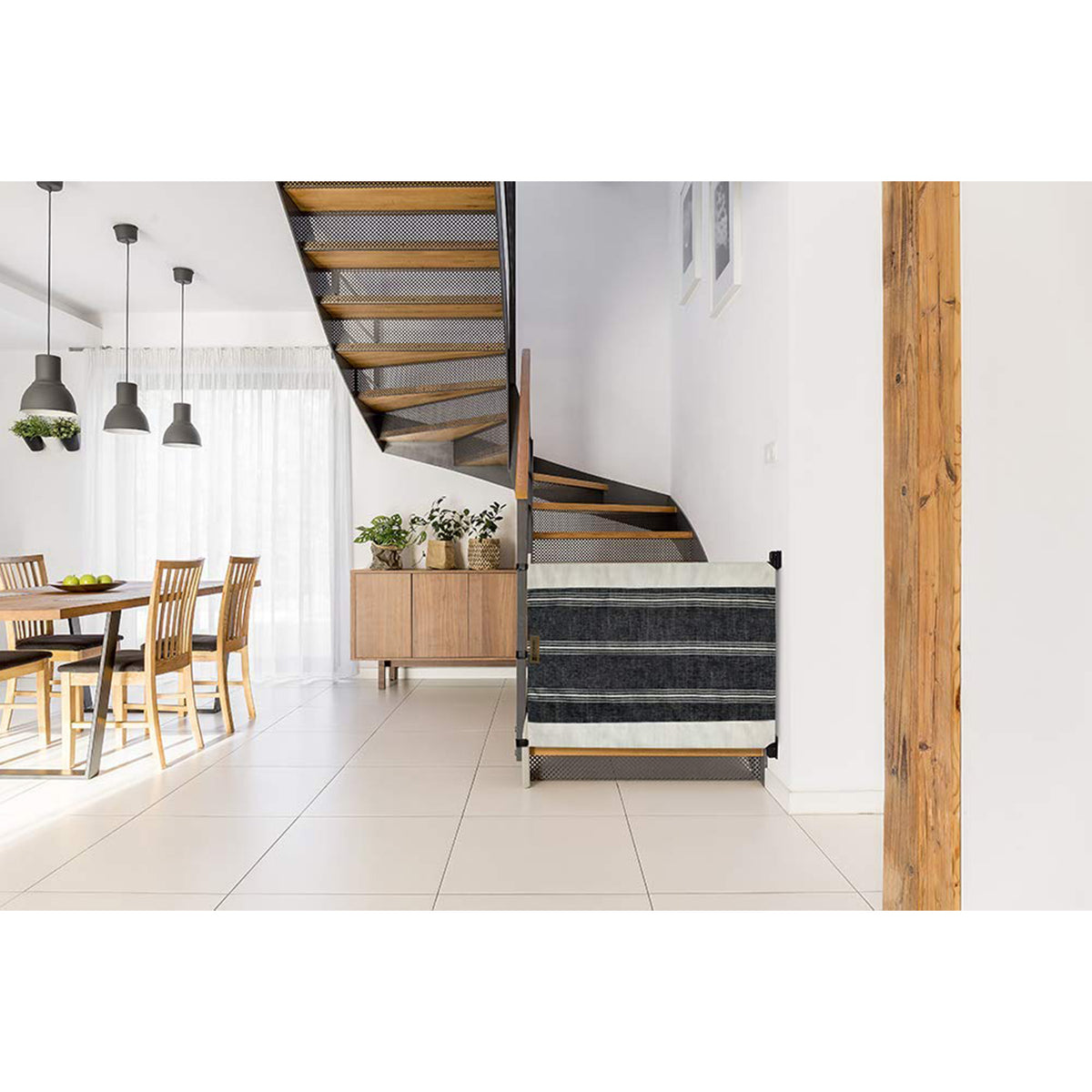THE STAIR BARRIER 36 to 43" Banister to Wall Fabric Baby Pet Gate, Charcoal/Snow - VMInnovations