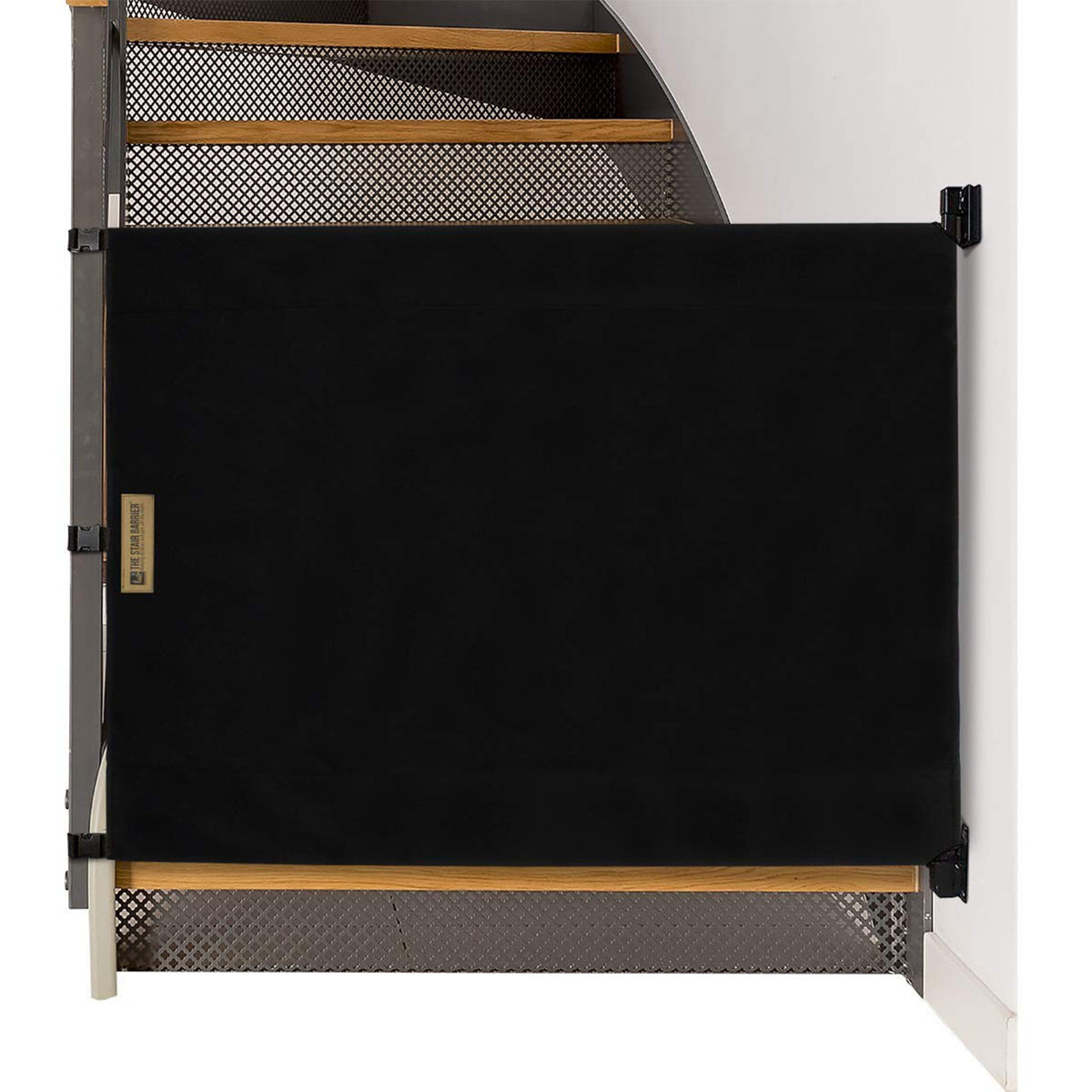THE STAIR BARRIER 43 to 52" Banister to Wall Fabric Baby Pet Gate, Just Black - VMInnovations