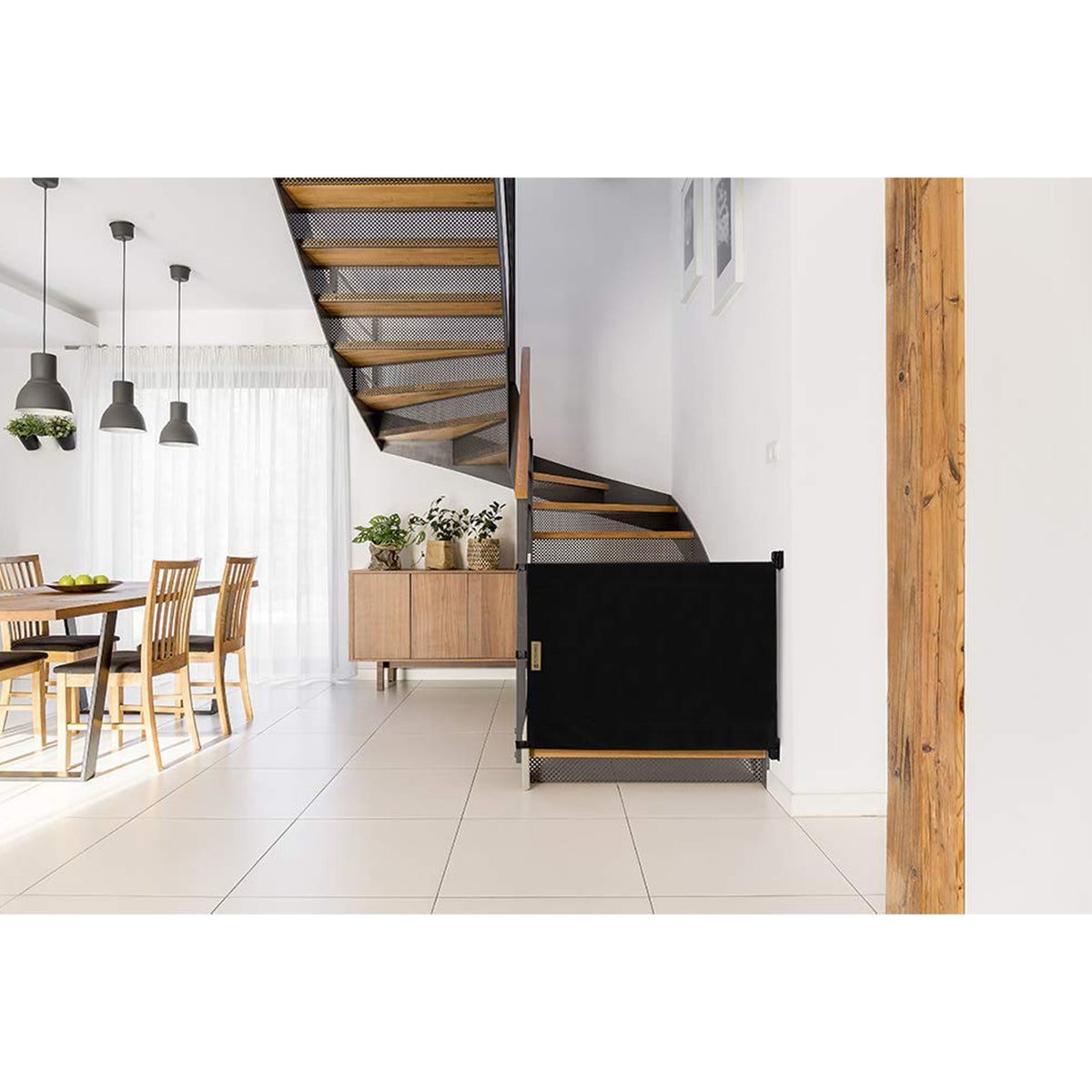 THE STAIR BARRIER 43 to 52" Banister to Wall Fabric Baby Pet Gate, Just Black - VMInnovations