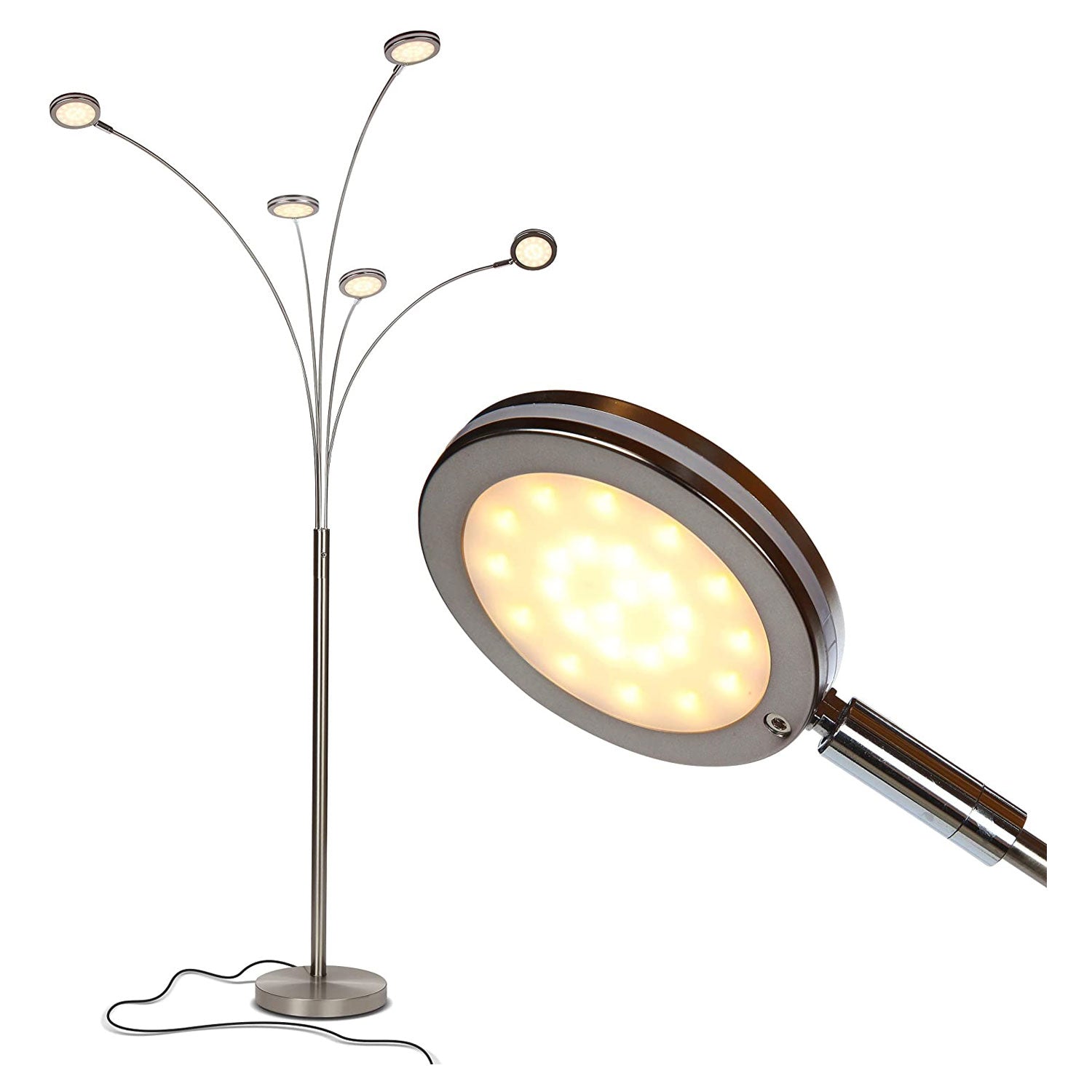 Brightech Orion 5 LED Adjustable Bright Standing Touch Sensor Floor Lamp, Nickel (Refurbished)