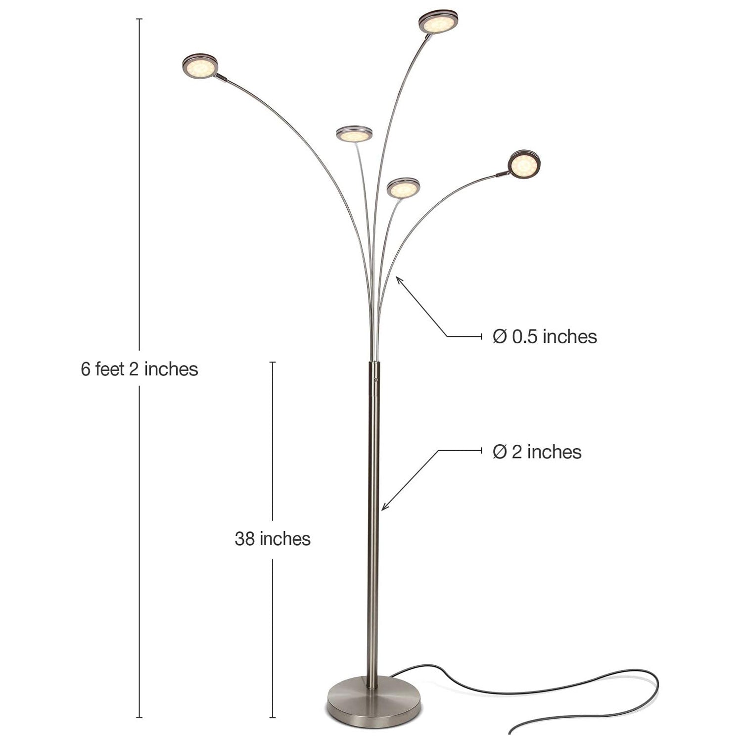 Brightech Orion 5 LED Adjustable Bright Standing Touch Sensor Floor Lamp, Nickel (Refurbished)