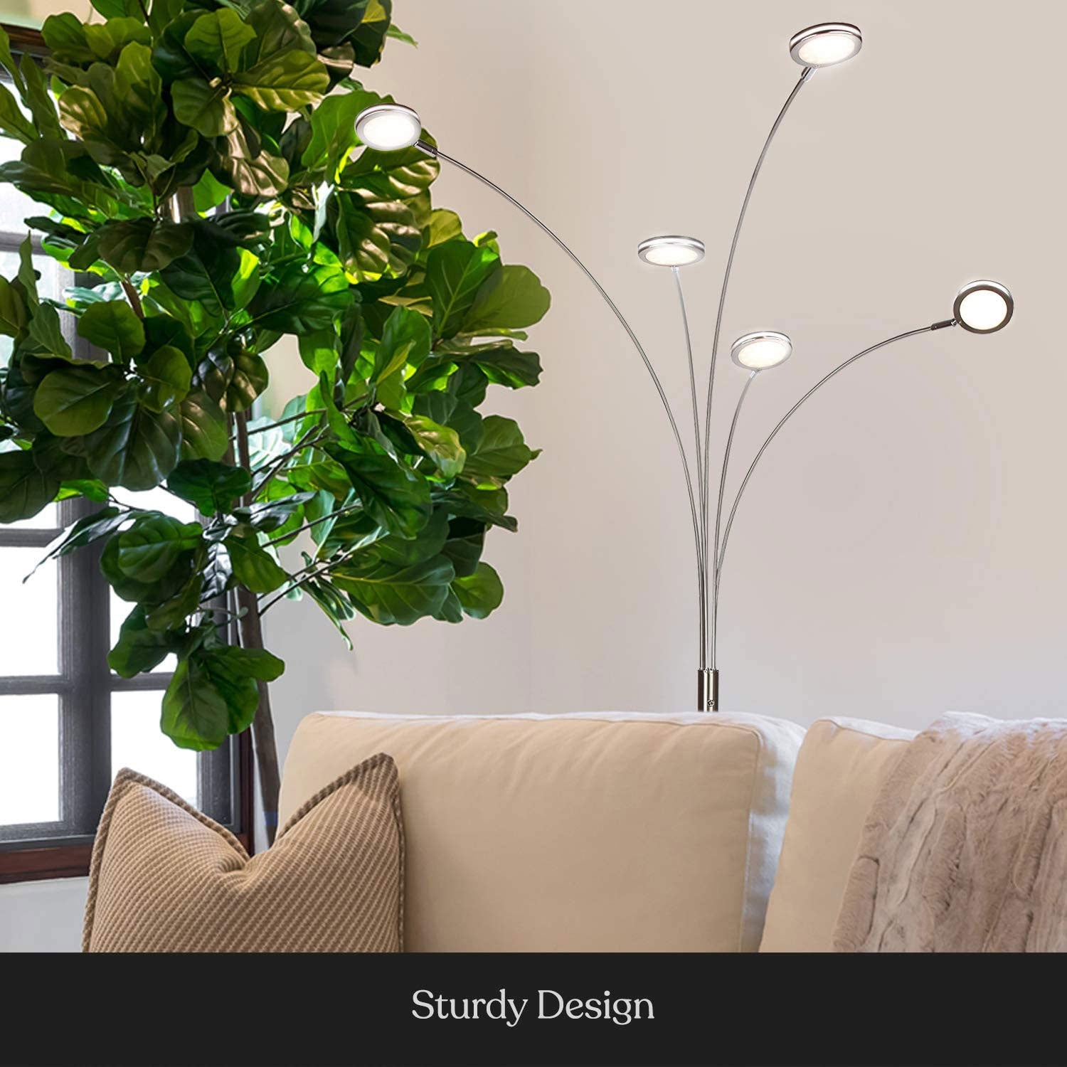 Brightech Orion 5 LED Adjustable Bright Standing Touch Sensor Floor Lamp, Nickel (Refurbished)