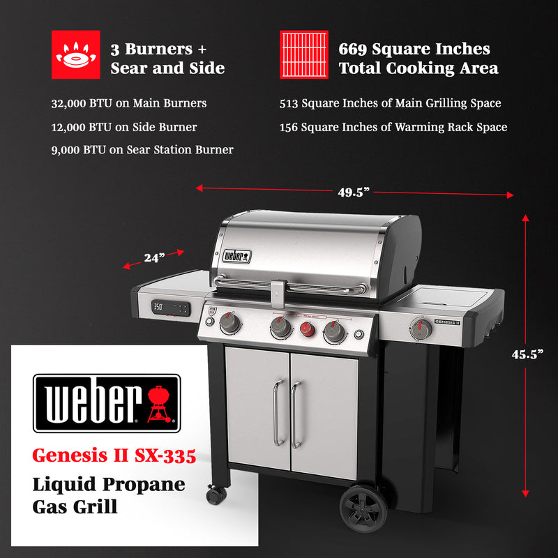 Weber Genesis II SX-335 Stainless Steel 3 Burner Liquid Propane Gas Smart Grill