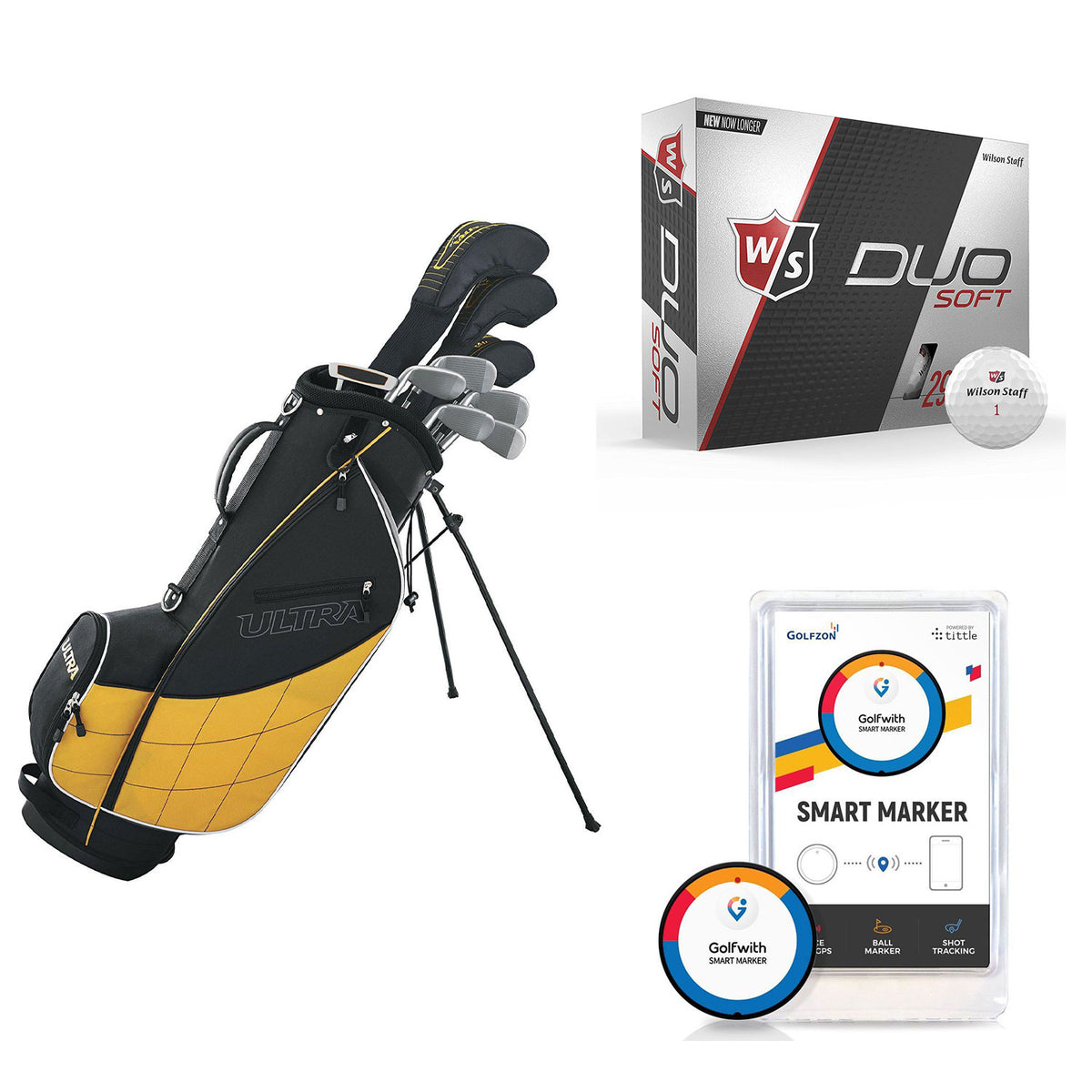 Wilson Men's Left-Hand Golf Clubs and Golf Balls and Golf Shot Distance Tracker
