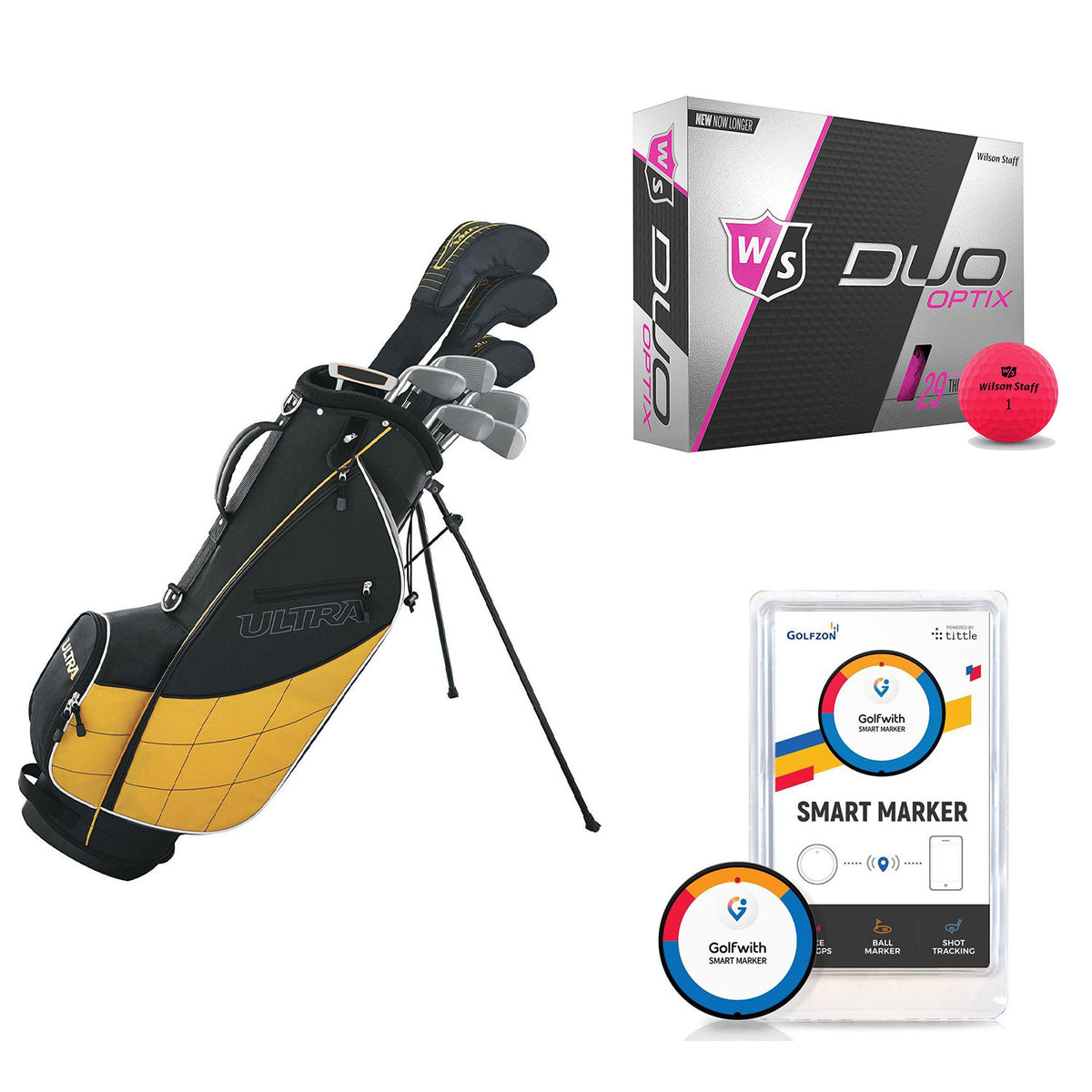 Wilson Men's Left-Hand Golf Clubs and Golf Balls and Golf Shot Distance Tracker