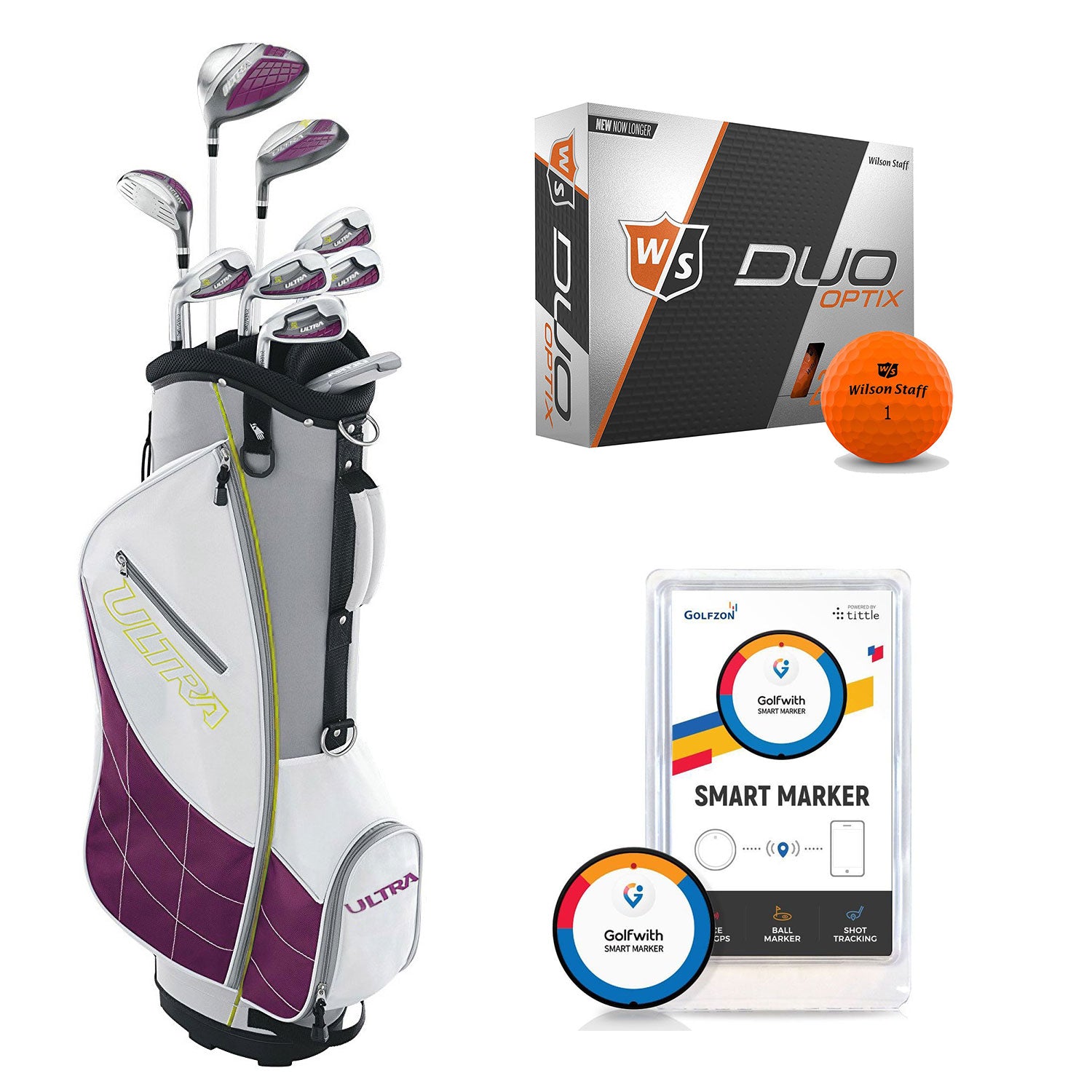 Wilson Ladies Super Long Golf Club Set + Golf Balls + Golf Shot Distance Tracker