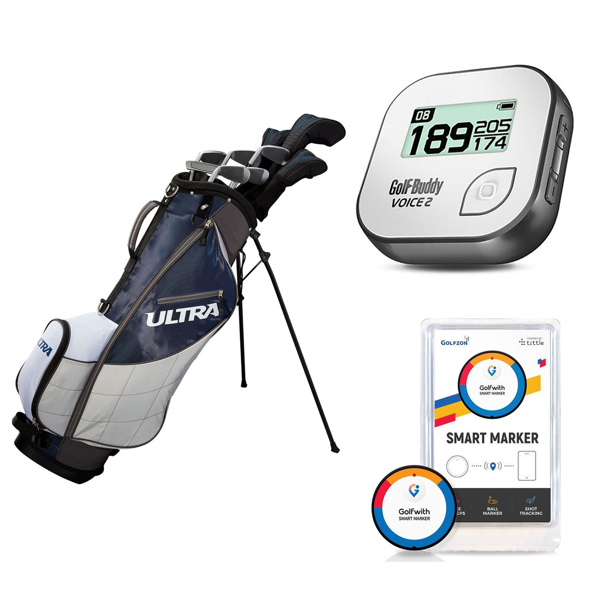 Wilson Men's Golf Club Set + Golf Buddy GPS Range Finder + Golfwith Smart Marker