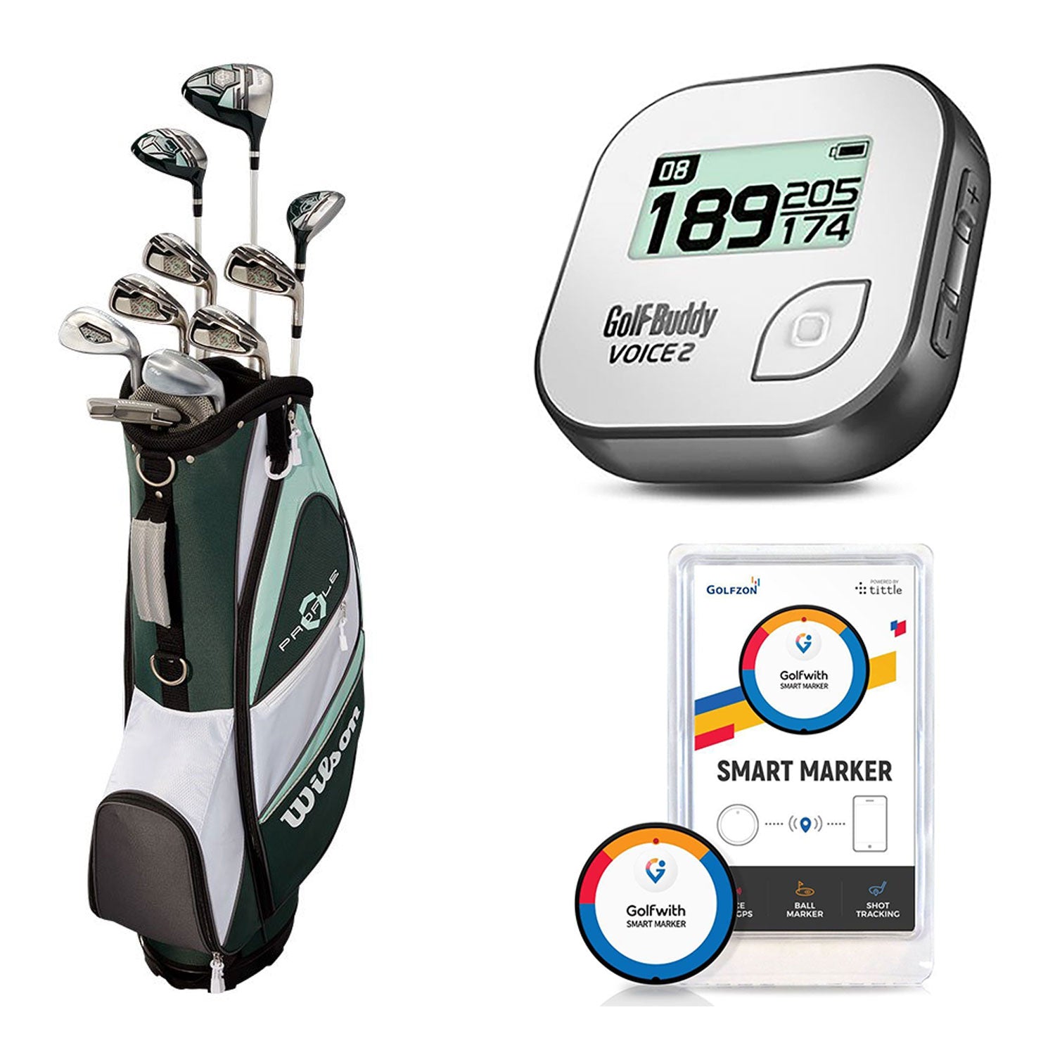 Wilson Women's Golf Clubs + Golf Buddy GPS Range Finder + Golfwith Smart Marker