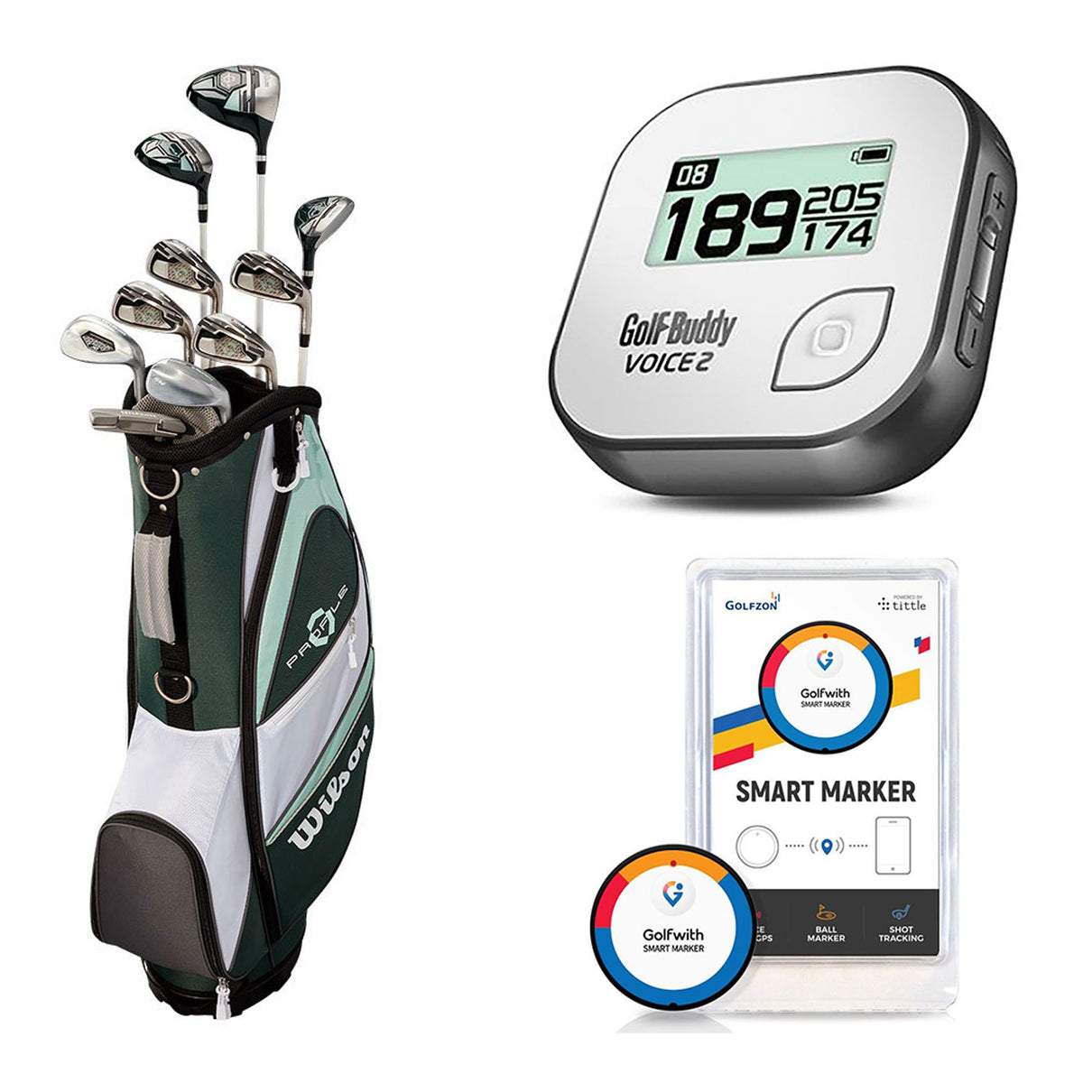 Wilson Women's Golf Clubs + Golf Buddy GPS Range Finder + Golfwith Smart Marker