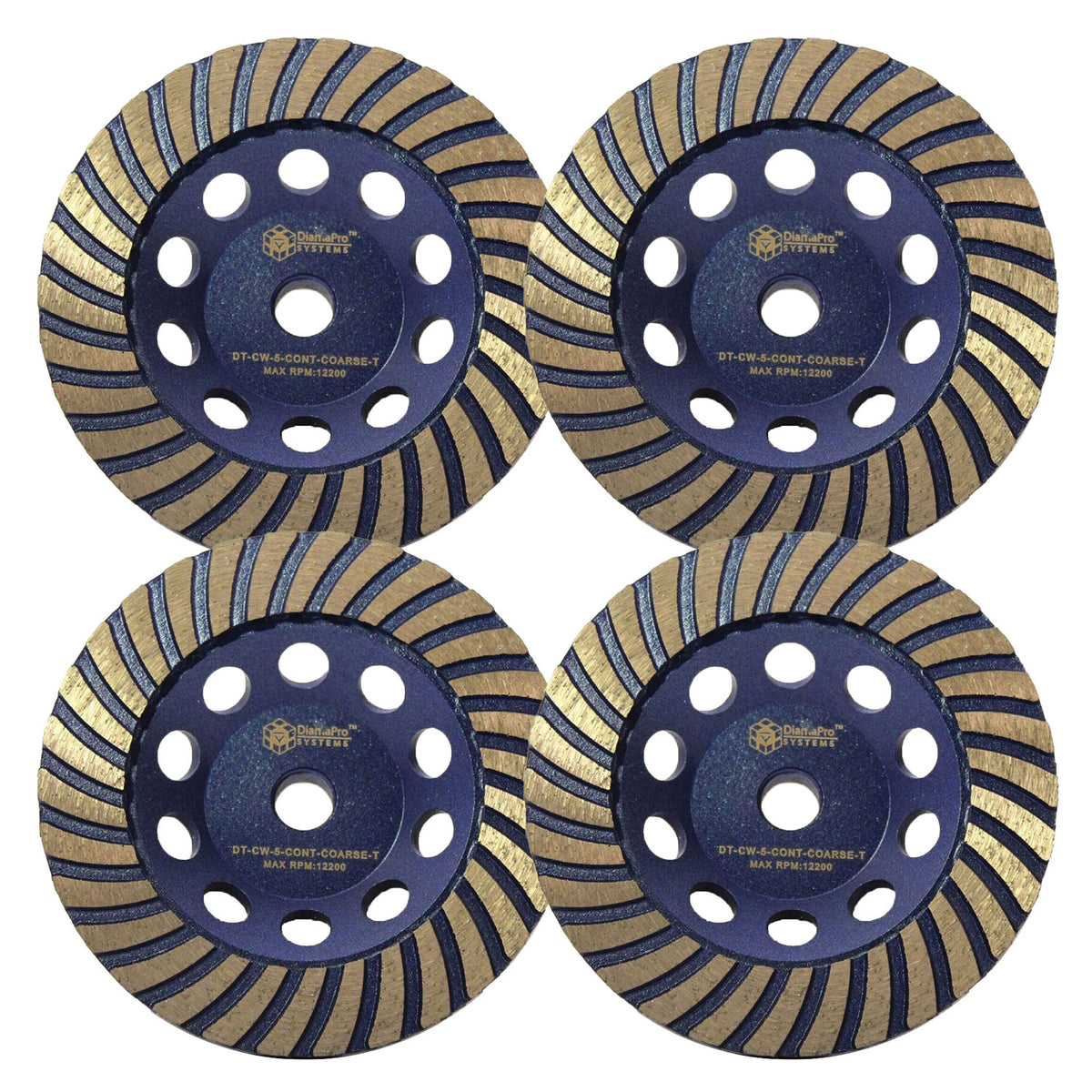 DiamaPro Systems 5 Inch Continuous Rim Turbo Grinding Cup Wheel, Coarse (4 Pack)