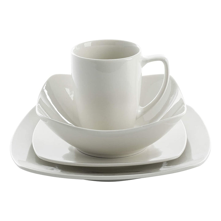 Gibson Zen Buffet 16 Piece Square Plates, Bowls, and Mugs Set, White (Open Box) - VMInnovations