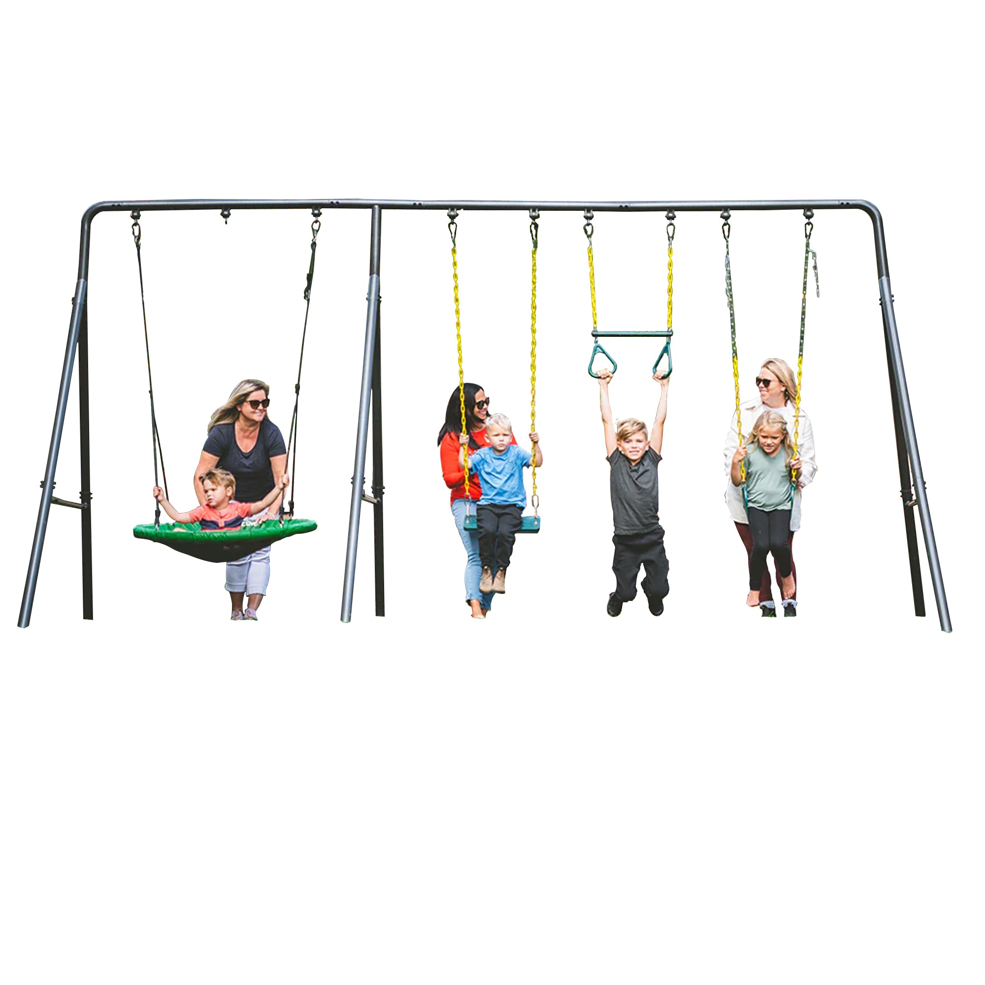 gobaplay Adventure Kids Swing Set, Outdoor Playground w/Frame, Swings, & Trapeze