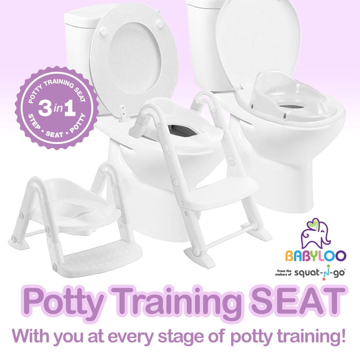BabyLoo 3 In 1 Bambino Booster Potty Training System for 1 to 6 Year Olds, White - VMInnovations