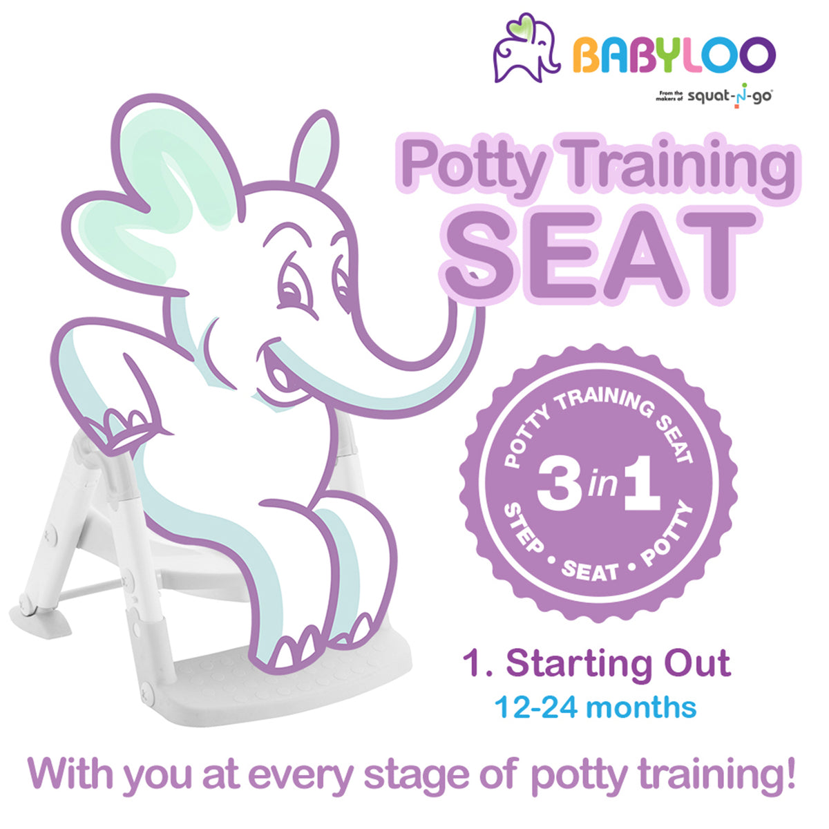 BabyLoo 3 In 1 Bambino Booster Potty Training System for 1 to 6 Year Olds, White - VMInnovations