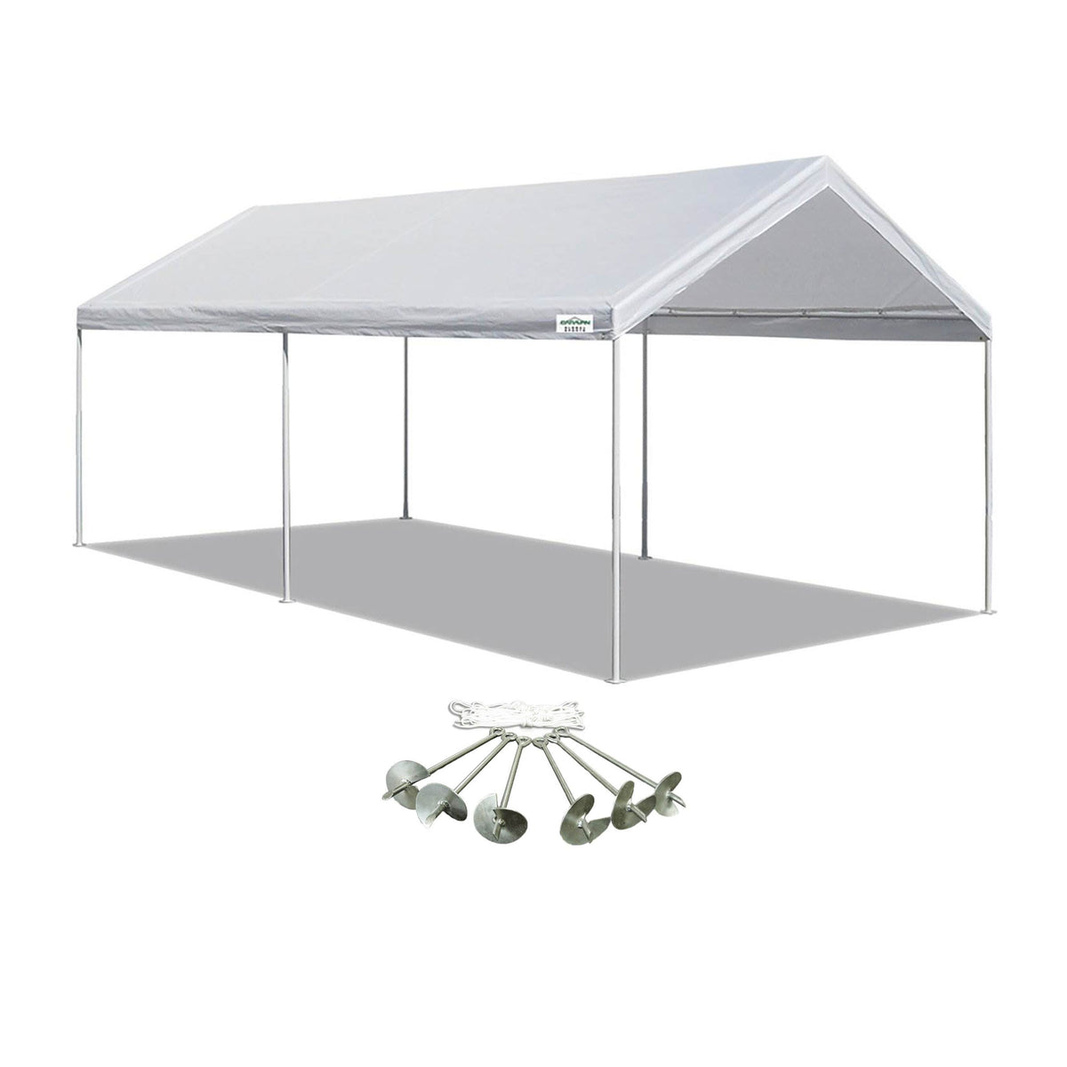 Caravan Canopy Domain 10 x 20 Ft Instant Canopy Tent, White & 6 Piece Anchor Set