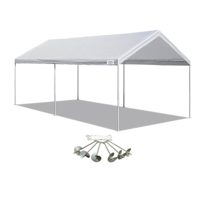 Caravan Canopy Domain 10 x 20 Ft Instant Canopy Tent, White & 6 Piece Anchor Set