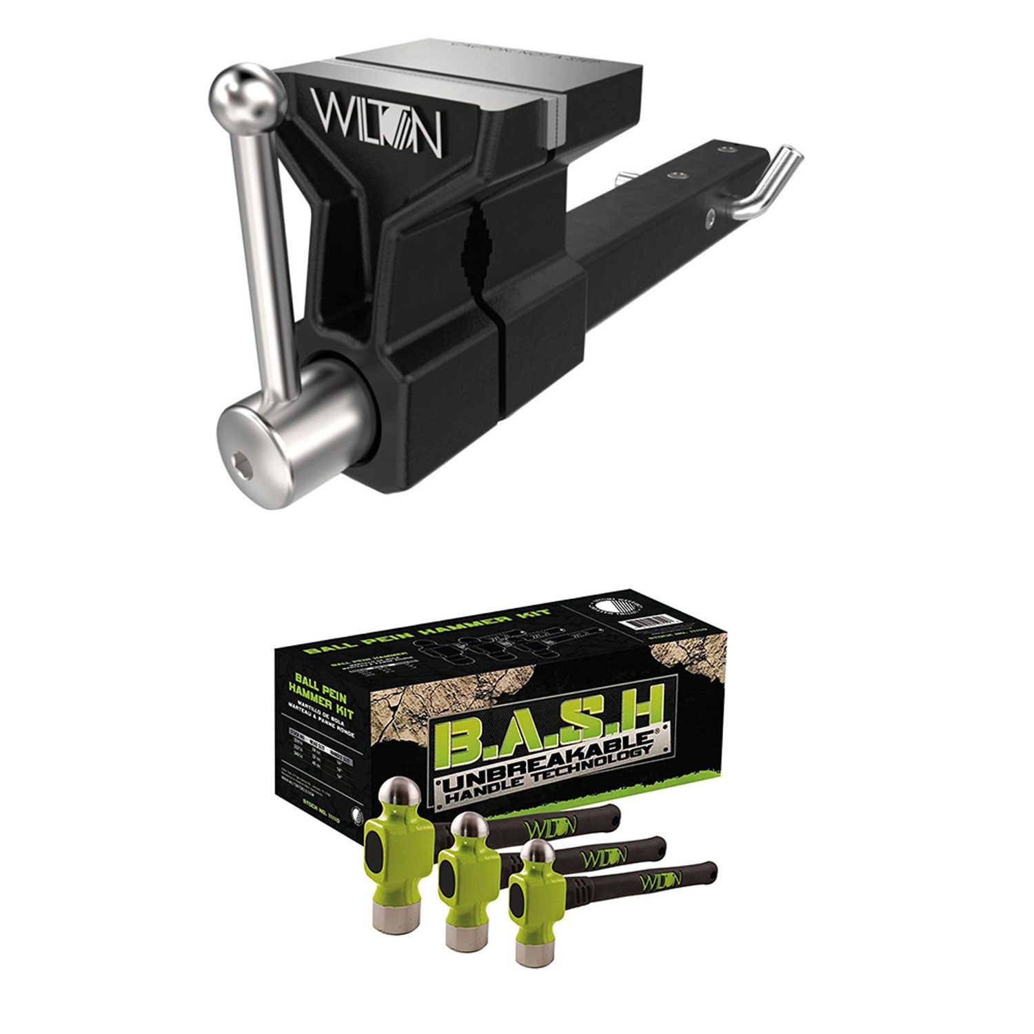 Wilton 5 Inch ATV All Terrain Hitch Mounted Vise + 3 Piece Ball Peen Hammer Kit