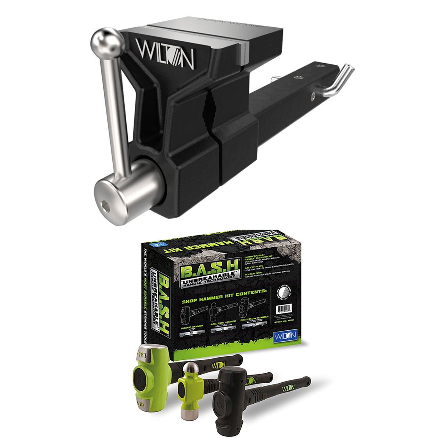 Wilton 5 Inch All Terrain Hitch Mounted Vise + 3 Piece 46 HRS Steel Hammer Set - VMInnovations