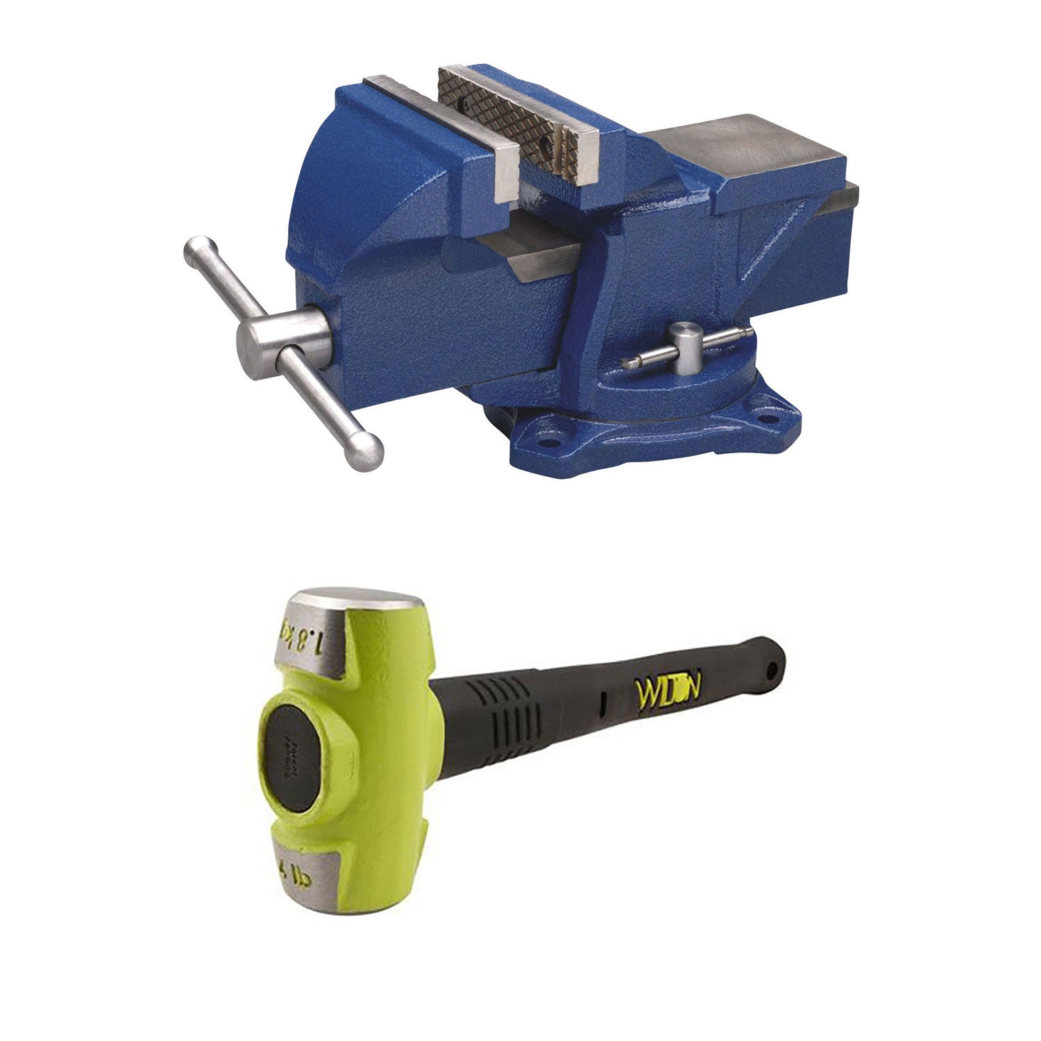 Wilton 4 Inch Anvil Work Bench Vise + 4 Pound HRS Steel 12 Inch Sledge Hammer